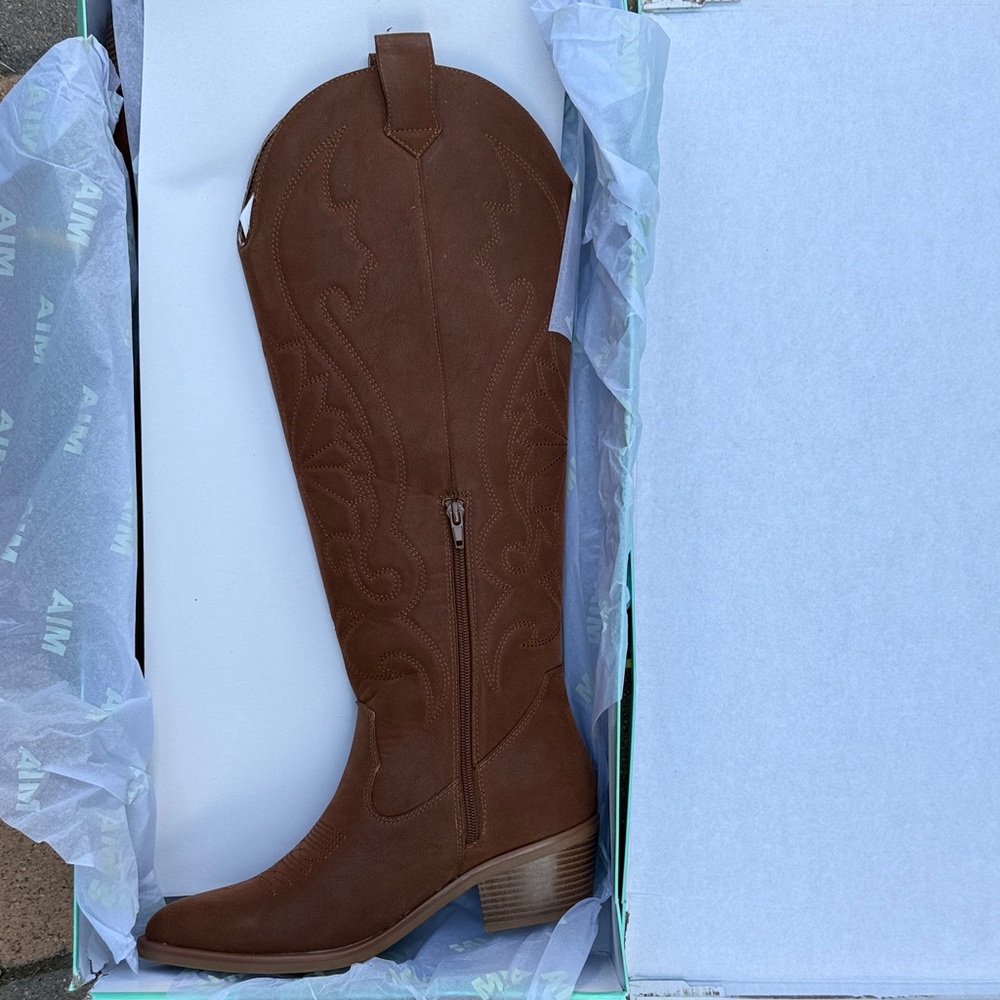 Brown Leather Knee-High Boots